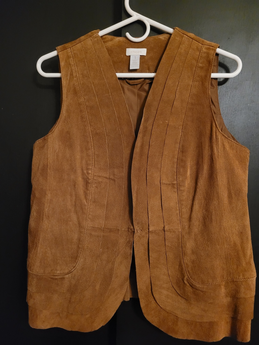 Chico's Genuine Leather Vest Boho 70's Vintage Inspired Cognac Brown Size 1, Med